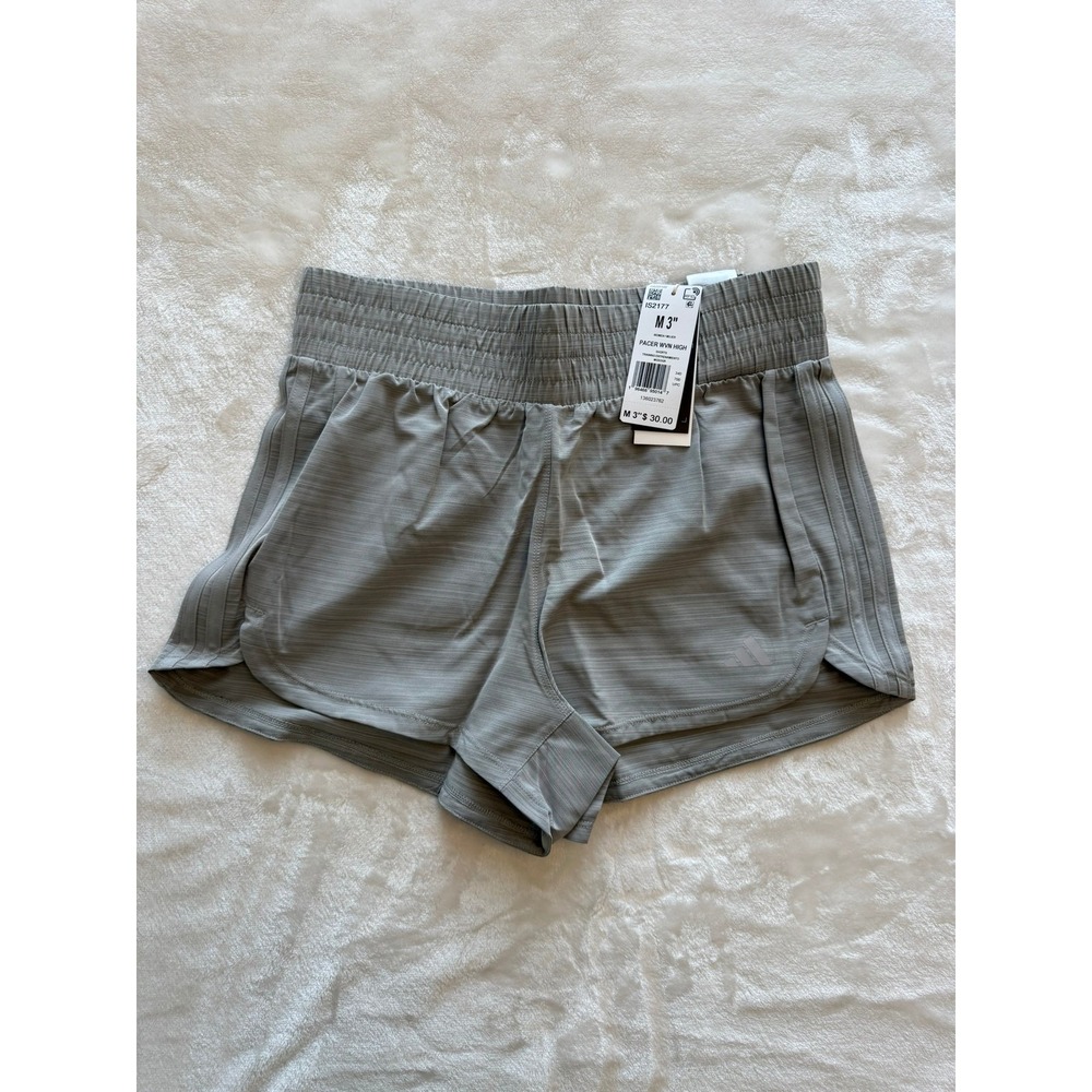 Adidas women Pacer Training 3-Stripes Woven High-Rise Shorts Medium 3" NWT